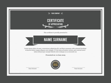 Retro style certificate of appreciation template for company, business, graduation, diploma vector