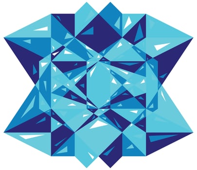 Geometric mystical mandala. Blue faceted crystal sacred sign. Pattern of overlapping triangles. Glass magic sapphire gemstone. Yoga meditation yantra vector