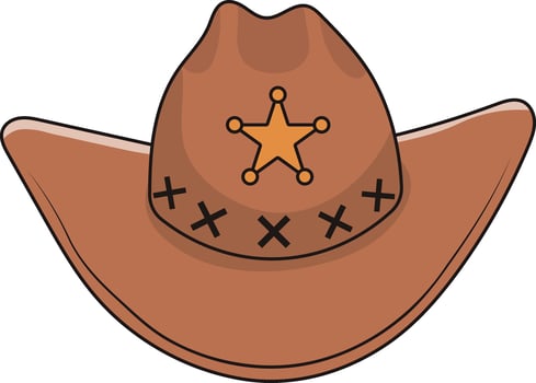 Cowboy Hat Icon with Cartoon Design, Isolated on White Background. vector