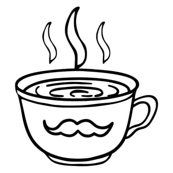 steaming coffee cup with mustache design warm beverage illustration quirky and unique cafe art vector