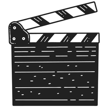 film clapperboard sketch classic movie industry icon, vintage cinema theme, black and white illustration vector