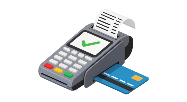 Isometric Pixel Art Shows Pos Terminal with Credit Card and Receipt png