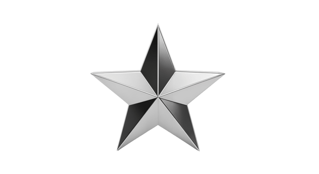 Isolated Five Pointed Star Shiny and Metallic Looking on Transparent Background png