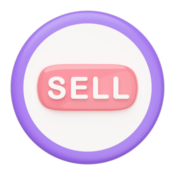 3d Label button icon with sell text isolated. Click to shopping, cartoon style, minimal design, 3d illustration render. png