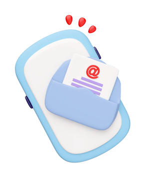 3D cartoon mobile phone, smartphone with envelope, at symbol isolated. notify newsletter, online social network, incoming email concept, 3d render illustration png