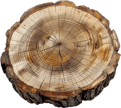 Detailed Cross-Section of a Tree Trunk with Natural Wood Grain Design png