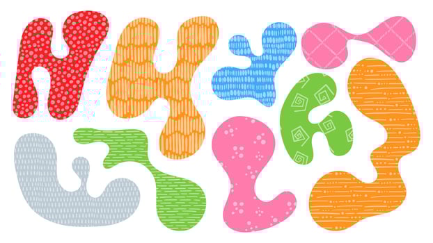 Colorful organic shapes create a playful composition with irregular blobs and patterns vector