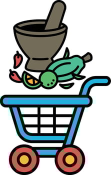 A blue shopping cart with a green lizard on it vector