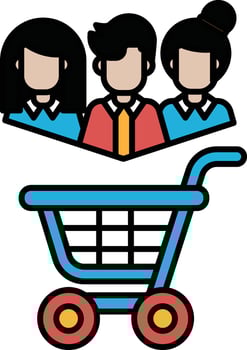 A shopping cart with three people in it vector
