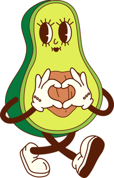 Groovy Cartoon Avocado on a Breakfast Walk png