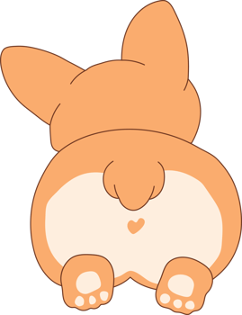 A humorous corgi rear view character featuring a heart design. png