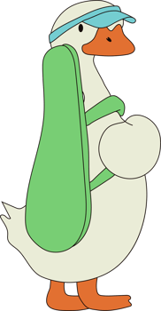 A comical duck character dressed as a tennis player, ready for the match. png
