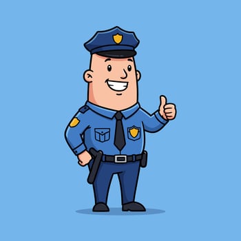 Cartoon illustration of police officer with smiling and thumbs up vector