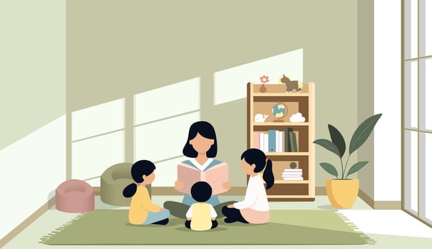 Mother reading to children vector