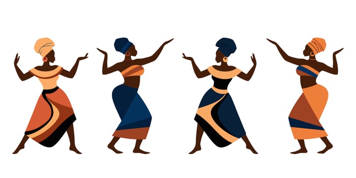 African women dancing in traditional clothing. A minimalist flat illustration representing african culture. Folk art. vector