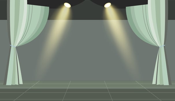 Classic performance scene with curtains and spotlight for dramatic or artistic design. Theater stage background. vector