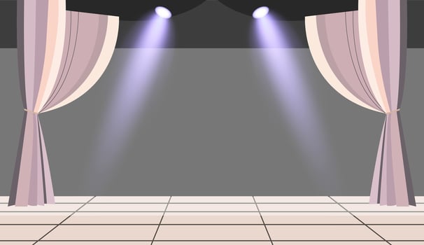 Theater stage background. Classic performance scene with curtains and spotlight for dramatic or artistic design vector