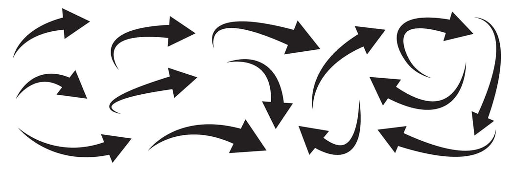 Set of hand drawn arrows. Curved arrows. vector