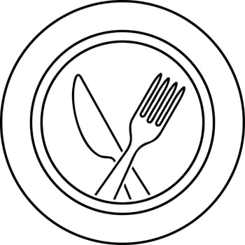 Outline cutlery fork knife plate icon Food clipart Line vector