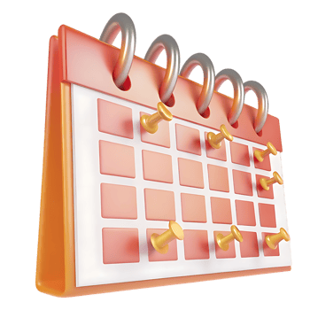 Coral Desk Calendar with Gold Push Pins on Office Table png