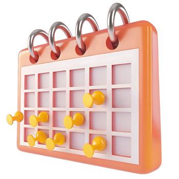 Peach Colored Desk Calendar with Yellow Push Pins png