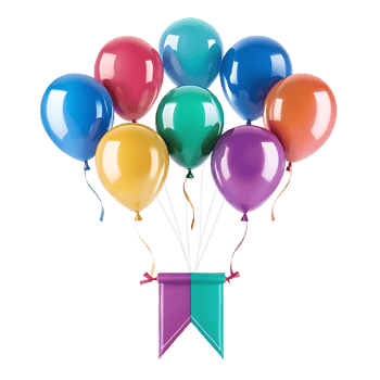 Balloon Bunch with Purple Teal Ribbon png