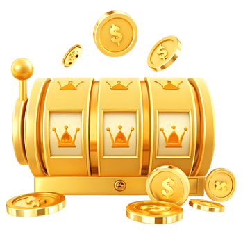 Slot Machine in Gold with Coins and Crown Icon png