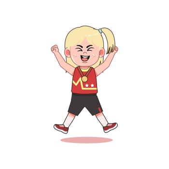 Blonde Little Girl playing basketball Jump Excited vector