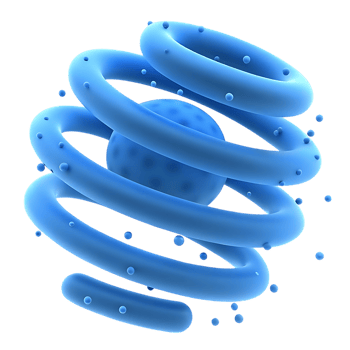 Abstract 3D Rendering of Blue Spiral Atom Structure png