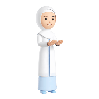 Smiling cartoon Muslim woman in prayer character and hand gestures 3D Icon png