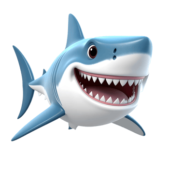 Smiling cartoon white shark 3D Icon png