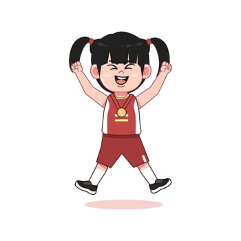 Chinese Cartoon cute little Girl playing basketball Jump Cheerful vector