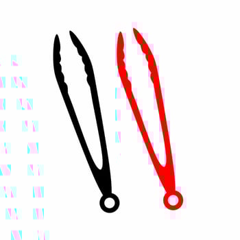 illustration of two frying tongs in different colors on a white background. Suitable for logos of cooking utensils, kitchenware, oily food equipment. vector
