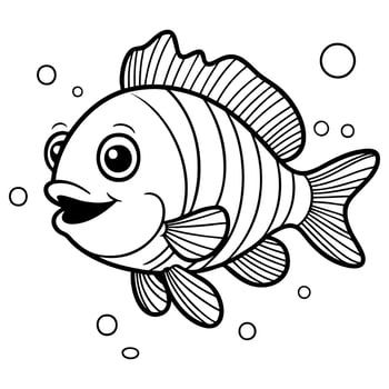 Cute Fish Swimming Underwater Coloring Page vector
