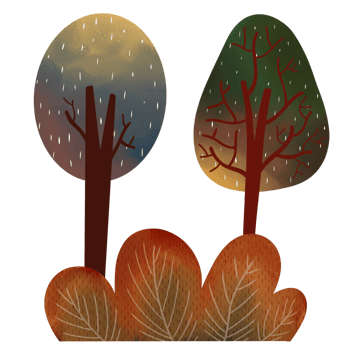Autumn trees with colorful leaves and bushes illustration png