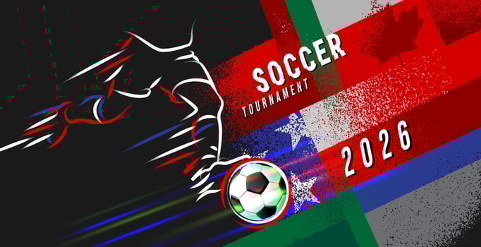 poster for Soccer Tournament 2026 featuring dynamic brush textures vector