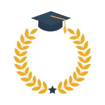 Navy Blue Graduation Cap with Golden Laurel Wreath and Star for Academic Achievement Celebration vector