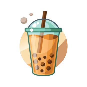 Colorful illustrated bubble tea drink with tapioca pearls and a brown straw on white background vector