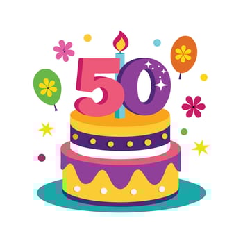Colorful illustration of a two tiered birthday cake celebrating a fifty year milestone vector