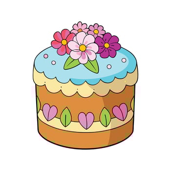 Deliciously decorated layered cake with floral toppings and hearts for celebrations vector