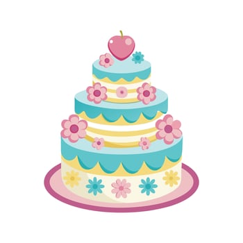 Three tier cake with flowers and heart topper perfect for birthday celebrations and weddings vector