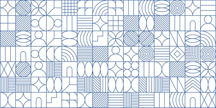 Blue and white pattern with lines and geometric shapes vector