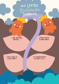 an Adorable kawaii gratitude journal designed for kids and teens to reflect daily and practice thankfulness with fun prompts and colorful cute themes. vector