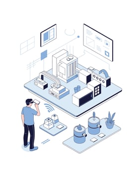 Virtual reality industrial plant monitoring and control vector