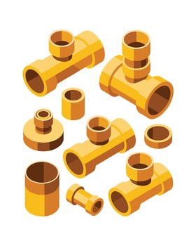 Isometric illustration of pvc pipe fittings vector