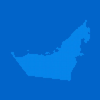 Blue halftone dot outline map background of United Arab Emirates vector