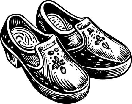 A vintage style illustration of wooden shoes vector