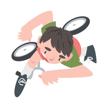 Cute Boy Falling Down from Bike, Traumatic Accident, Health Risk, Pain, Injury Cartoon Style Illustration vector