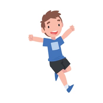 Running Little Boy, Cute Happy Preschooler Kid Having Fun Cartoon Style Illustration vector