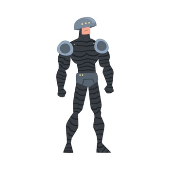 Man in Black Robot Costume and Helmet, Cyborg or Superhero Character, Carnival Party or Masquerade Concept Cartoon Style Illustration vector